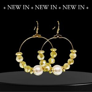 BOUTIQUE Elegant Gold Hoop Earrings, Fun Pearl Hoops, Formal Dangles